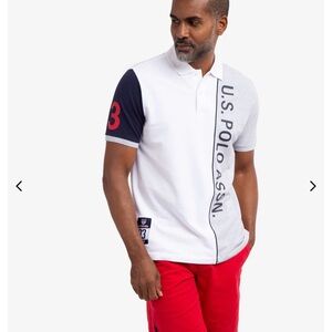 U.S. Polo Assn. White and Navy Men's Polo colorblock